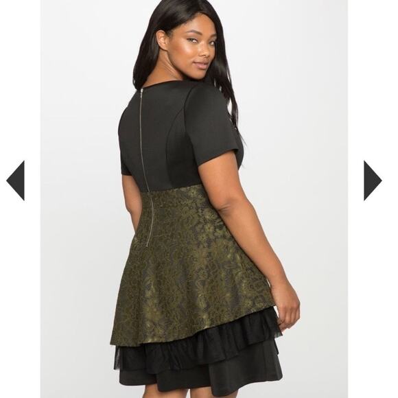 Eloquii Studio Black&Green Brocade Lace Fit&Flare Midi Dress Sz.24W NWT - Picture 3 of 16